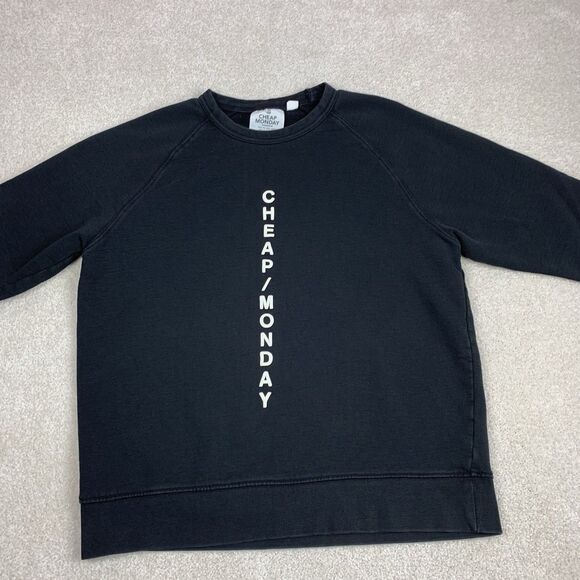 Cheap Monday Stockholm Pullover Men Size Large Black Long Sleeve Logo Crew - Picture 2 of 15